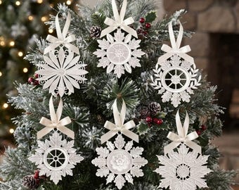 FSL Snowflake Ornament Embroidery Design Bundle, Free Standing Lace Christmas Ornament, Machine Embroidery Digital Download, 9 Sizes
