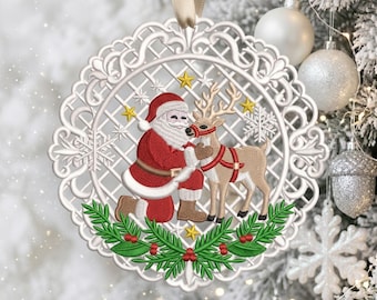 SL Christmas Santa Reindeer Embroidery Design, Freestanding Lace Ornament, Christmas Machine File, Santa Deer Lace Design(Instant Download)