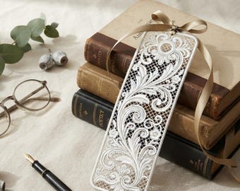 Victorian FSL Bookmark Embroidery Design, Elegant Lace Bookmark, Floral Scroll Freestanding Lace, Machine Embroidery File (Digital Download)