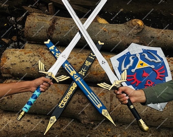 Handgemaakte Master Sword Hylian Shield Set, replica uit Twilight Princess, gemaakt van hoogwaardig koolstofstaal.