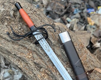 Épée rapière en acier au carbone faite à la main, fourreau en cuir, objet de collection Renaissance, cadeau pour homme