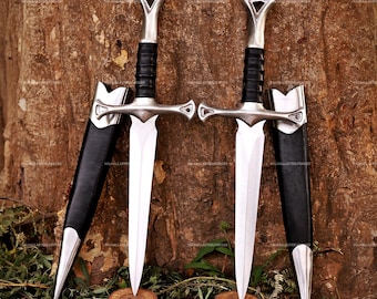 Handgemaakte Greenleaf Elven Dolkset, 2-delige fantasie-replica, middeleeuws verzamelobject, cosplaycadeau, verjaardagscadeau voor hem, huwelijksgeschenk