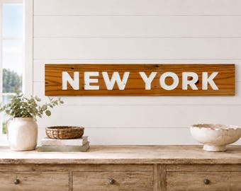 New York Carved Reclaimed Wood Sign, Home Gift, Apartment, Birthday, Housewarming,