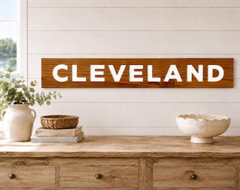 Cleveland Carved Reclaimed Wood Sign, Home Decor Gift, Rustic, Farmhouse, Birthday, Anniversary, Wedding, Ohio