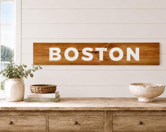 Boston Carved Reclaimed Wood Sign, Home Gift, Apartment, Birthday, Housewarming, City Decor