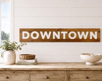 Downtown Carved Reclaimed Wood Sign, City Living, Wall Décor, New Home Gift
