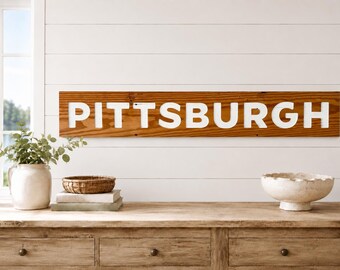 Pittsburgh Carved Reclaimed Wood Sign, Rustic, Housewarming, Wedding, Anniversary, Man Cave, New Home Gift