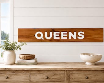 Queens Carved Reclaimed Wood Sign, Rustic, City, NYC Wall Decor, New Home Gift, Birthday