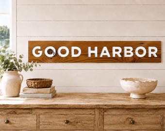Good Harbor, Michigan Carved Reclaimed Wood Sign, Lake House, Cottage, Northern Decor, Wedding, Gift