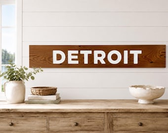 Detroit Carved Reclaimed Wood Sign, Michigan Decor, Apartment Gift, New Home Gift, Rustic, Farmhouse