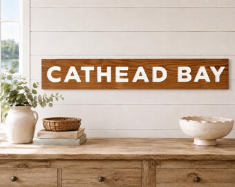 Cathead Bay, Michigan Carved Reclaimed Wood Sign, Lake House, Cottage, Northern Decor, Wedding, Gift