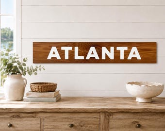 Atlanta Reclaimed Wood Sign, Southern Home Décor, Carved Wall Art