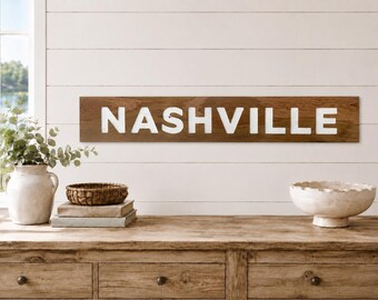 Nashville Carved Reclaimed Wood Sign, Music City Wall Decor, Housewarming Gift, Birthday, Rustic, Farmhouse