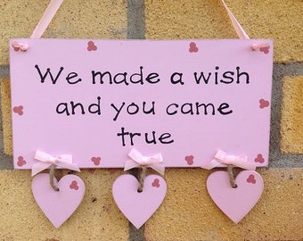 Personalised Handmade Made A Wish Baby Sign Plaque Pink Blue Boy Girl Quote Gift