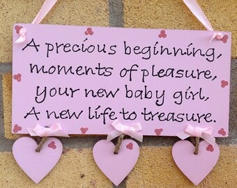 Personalised Handmade Baby Sign Plaque Pink Blue Boy Girl Quote Gift