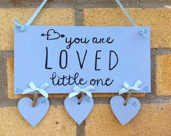 Baby Sign Plaque Personalised Handmade Pink Blue Boy Girl Quote Gift