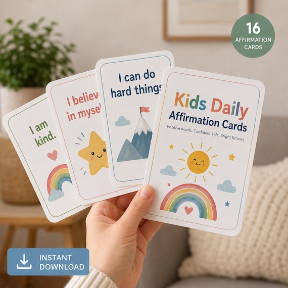 Kids Affirmation Cards | Printable Confidence Building Deck | Daily Positive Mindset Cards