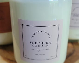 Southern Garden Soy Candle: Rose, Gardenia, Wisteria Fragrance