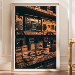Retro Boombox Cassette Collection, Vintage 80s Music Wall Art, Nostalgic Hip Hop Decor, Wall Art Poster