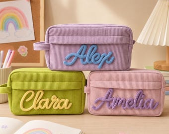 Personalized Corduroy Pencil Case : Custom Name Pencil Pouch, Back to School Gift