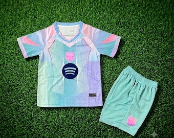 Barcelona Concept Kindervoetbalshirt en -shortset – Roze & Blauwe uitvoering