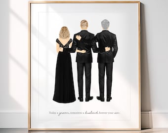 Personalized Groom & Parents Portrait Print | Custom Wedding Gift
