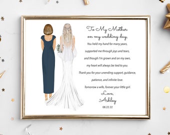 Personalized Bride and Mother Portrait Art DIGITAL | Mother of Bride Custom Wedding Art, Marriage Gift, Mom and Daughter Drawing, Quote Art