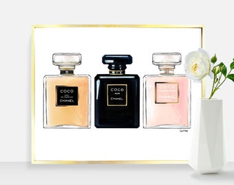 Gold Mademoiselle Perfume Print Chanel Fashion Illustration Etsy