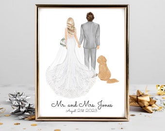Personalized Bride and Groom Dog Portrait Art DIGITAL | 2023 Custom Wedding Couple Art, Marriage Gift, Bride Groom Drawing, Bridal Pet Gift