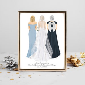 Personalized Bride Mom Grandmother Portrait Art DIGITAL | Mother, Grandma, 3 Generations Custom Print, Marriage Gift, Mom Daughter Drawing