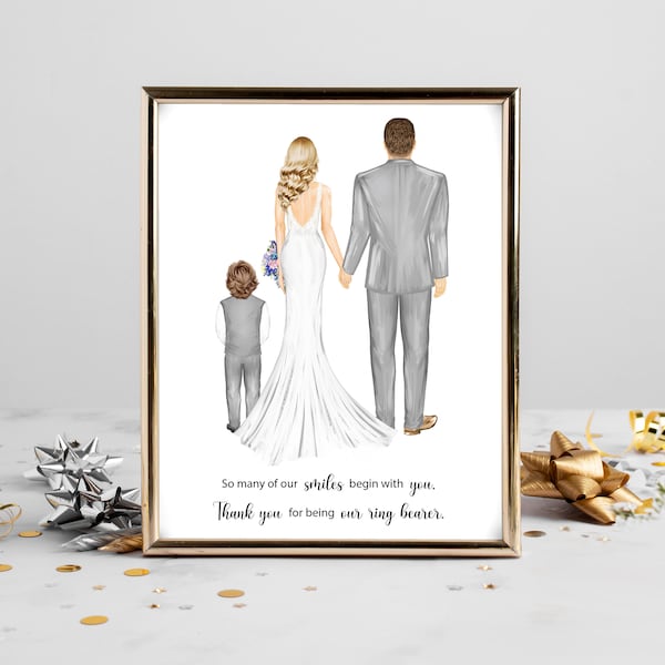 Personalized Ring Bearer Portrait Art DIGITAL | 2023 Custom Wedding Couple Art, Bride Groom, Marriage Gift, Bride Groom Drawing, Bride Son