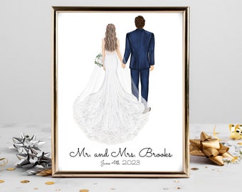 Personalized Bride and Groom Portrait Art DIGITAL | 2023 Custom Wedding Couple Art, Marriage Gift, Bride Groom Drawing, Bridal Gift, Love