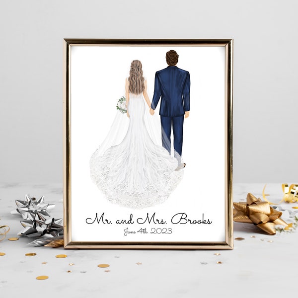 Personalized Bride and Groom Portrait Art DIGITAL | 2023 Custom Wedding Couple Art, Marriage Gift, Bride Groom Drawing, Bridal Gift, Love