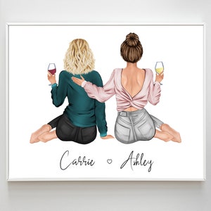 Personalized BFF Print | Custom Girlfriends Art, Best Friend Birthday Gift, Sorority Sisters Drawing, Girls Night Artwork
