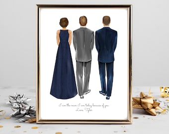 Personalized Groom and Parents Portrait Art DIGITAL | Mother and Father of the Groom Custom Wedding Art, Marriage Gift, Dad Mom and Groom