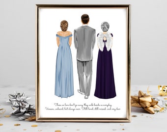 Personalized Groom Mom and Grandmother Portrait Art DIGITAL | Mother, Grandma of the Groom Custom Wedding Art, Marriage Gift, Grandparent