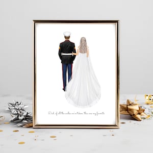 Personalized US Military Dad and Bride Portrait Art DIGITAL | Father of the Bride Custom Wedding Art, Father Marriage Gift, Dad and Daughter