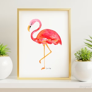 Flamingo Watercolor PRINT | Tropical Illustration, Bird Drawing,  Pink Wall Art, Flamingos Gift, Summer, Boho Chic, Summer Art, Home Decor