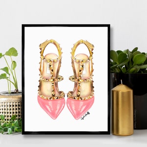 Pink Heels PRINT | Fashion Illustration, BFF Gift, Couture Flats, Watercolor, Pencil Drawing, Women, Home Decor, Chic Art, Custom Artwork