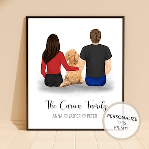 Personalized Family Pet Print DIGITAL | Dog Owner Gift, Couple and Dog Drawing, Newlyweds Pet Art, Custom Dog Print, Dog Pet Drawing