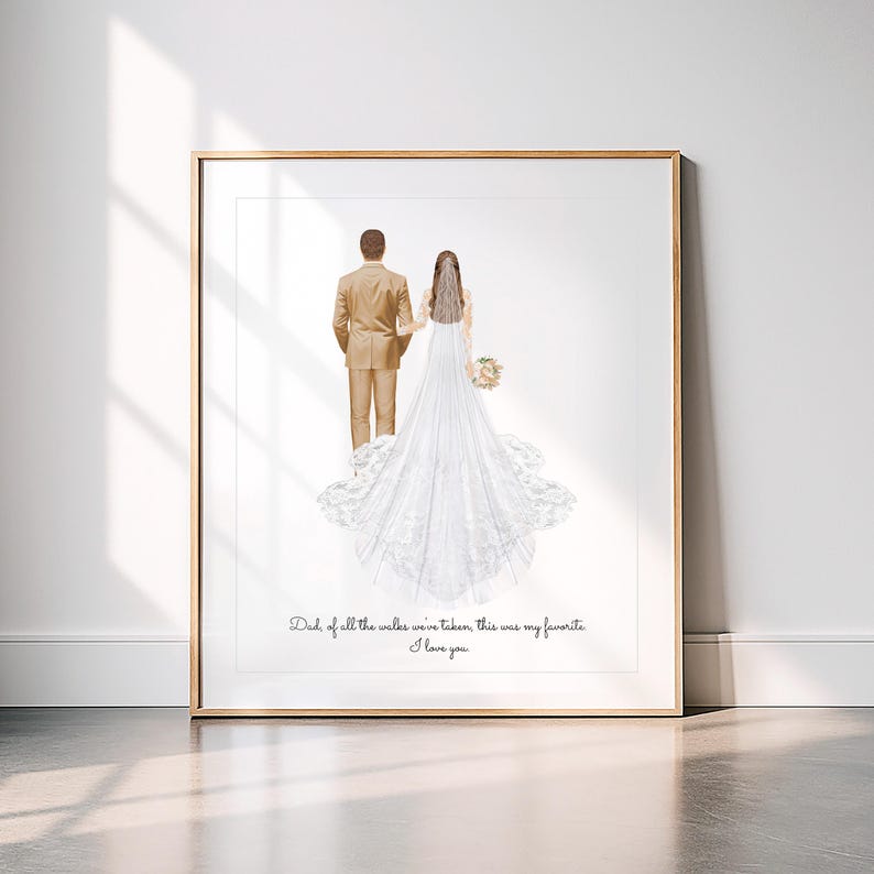 Personalized Bride and Dad Portrait Art PRINT | Father of the Bride Custom Wedding Art, Bride and Father Marriage Gift, Dad and Daughter image 1