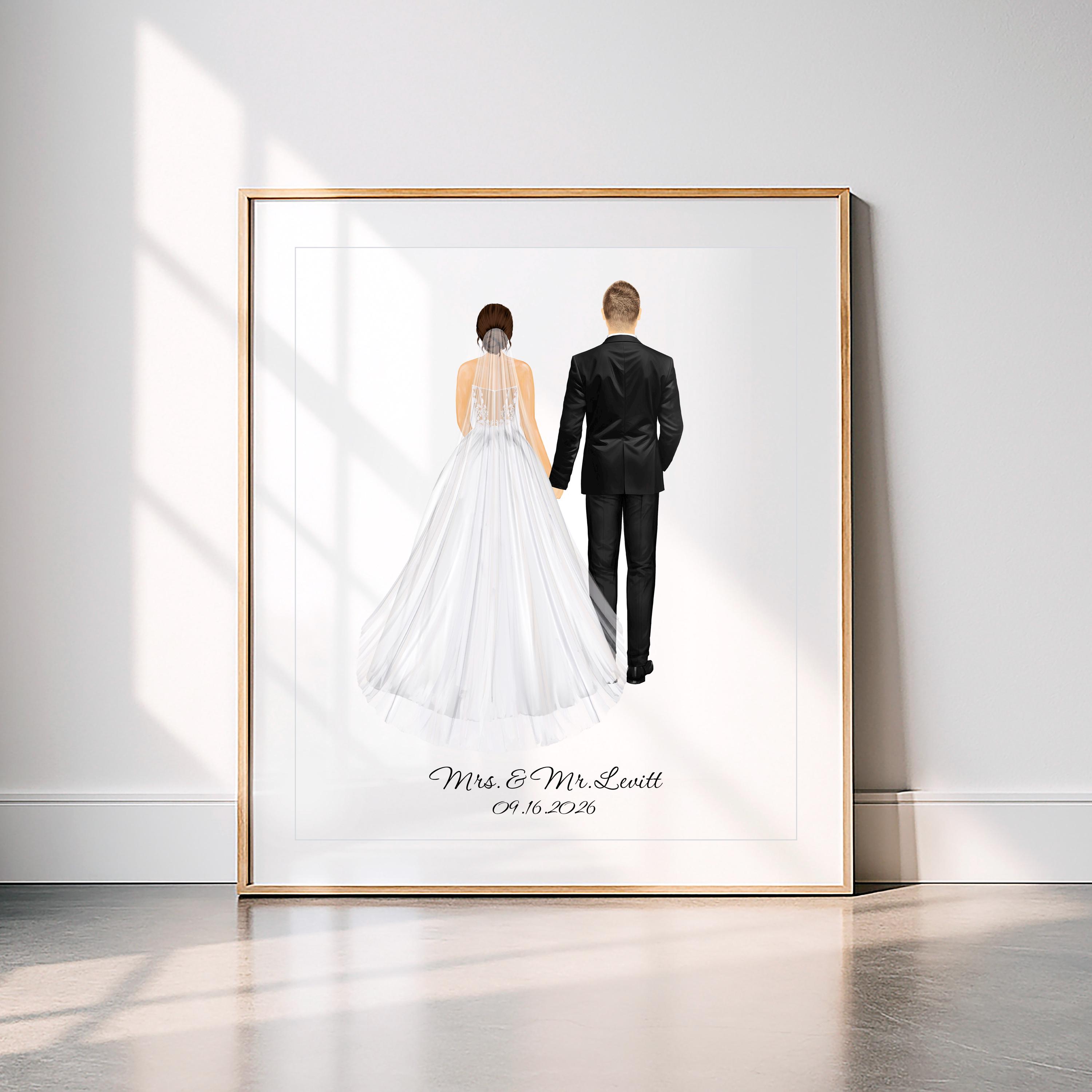 Personalized Wedding Portrait Print Custom Couple Art Gift