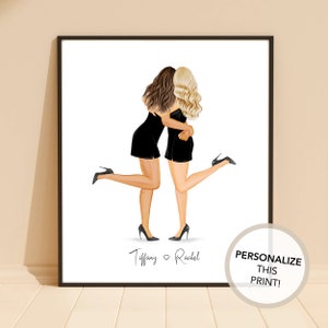 Best Friends Personalized Print | 2025 Graduate Gift, Best Friends, Sorority Sisters, Girlfriends Illustration, BFF Drawing, Girls Night Out