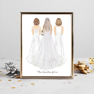 Personalized 3 Generations Wedding Portrait Art DIGITAL | Bride, Mother, Grandma, Custom Print, Marriage Gift, Mom Daughter Grandmother