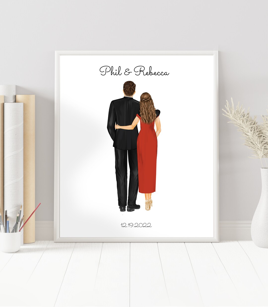 Personalized Couple Art Boyfriend Girlfriend Custom Gift, Dating