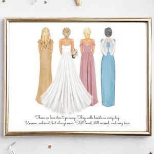 Personalized Bride and Family Portrait Art DIGITAL | Mother Sister & Grandmother of Bride Custom Wedding Art, Marriage Gift, Mom, Daughter