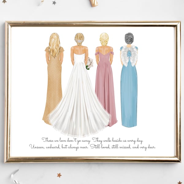 Personalized Bride and Family Portrait Art DIGITAL | Mother Sister & Grandmother of Bride Custom Wedding Art, Marriage Gift, Mom, Daughter