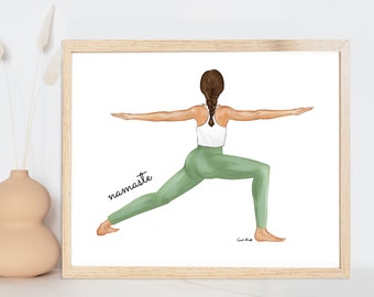Warrior Pose Yoga Art Print, Namaste Illustration, Yoga Studio Decor