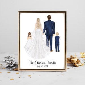 Personalized Wedding Couple and Children Portrait Art DIGITAL | 2025 Custom Wedding, Bride Groom Daughter Son, Bride Groom Family Drawing