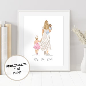 Personalized Mom Baby Portrait Art | Family Portrait Art, Mother's Day, Mother, Newborn, Toddler Art, Nursery Gift, Mom and Daughter and Son